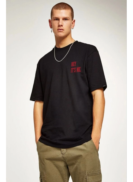 Erkek Baskılı T-Shirt Kısa Kol Bisiklet Yaka Regular Fit Rahat Kalıp Tişört - Siyah Erkek Baskılı T-Shirt Kısa Kol Bisiklet Yaka Regular Fit Rahat Kalıp Tişört - Siyah