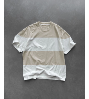 Erkek  Kısa kol  Bisiklet Yaka Parçalı T-Shirt - Bej