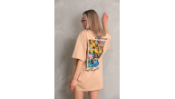 kadın Bisiklet Yaka Baskılı Oversize Kısa kol T-Shirt - Bej kadın Bisiklet Yaka Baskılı Oversize Kısa kol T-Shirt - Bej