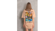 kadın Bisiklet Yaka Baskılı Oversize Kısa kol T-Shirt - Bej kadın Bisiklet Yaka Baskılı Oversize Kısa kol T-Shirt - Bej