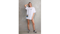 kadın Bisiklet Yaka Baskılı Oversize T-Shirt - Beyaz kadın Bisiklet Yaka Baskılı Oversize T-Shirt - Beyaz