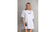 kadın Bisiklet Yaka Baskılı Oversize T-Shirt - Beyaz kadın Bisiklet Yaka Baskılı Oversize T-Shirt - Beyaz