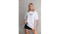 kadın Bisiklet Yaka Baskılı Oversize T-Shirt - Beyaz kadın Bisiklet Yaka Baskılı Oversize T-Shirt - Beyaz