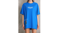 kadın Bisiklet Yaka Baskılı Oversize T-Shirt - Mavi kadın Bisiklet Yaka Baskılı Oversize T-Shirt - Mavi