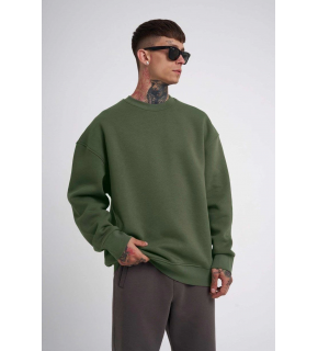 ERKEK Bisikilet Yaka 3 İplik Pamuklu SweatShirt - Haki
