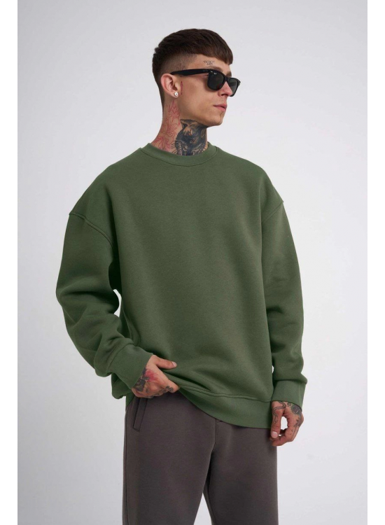 ERKEK Bisikilet Yaka 3 İplik Pamuklu SweatShirt - Haki ERKEK Bisikilet Yaka 3 İplik Pamuklu SweatShirt - Haki
