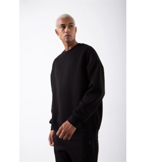 ERKEK Bisikilet Yaka 3 İplik Pamuklu SweatShirt - Siyah