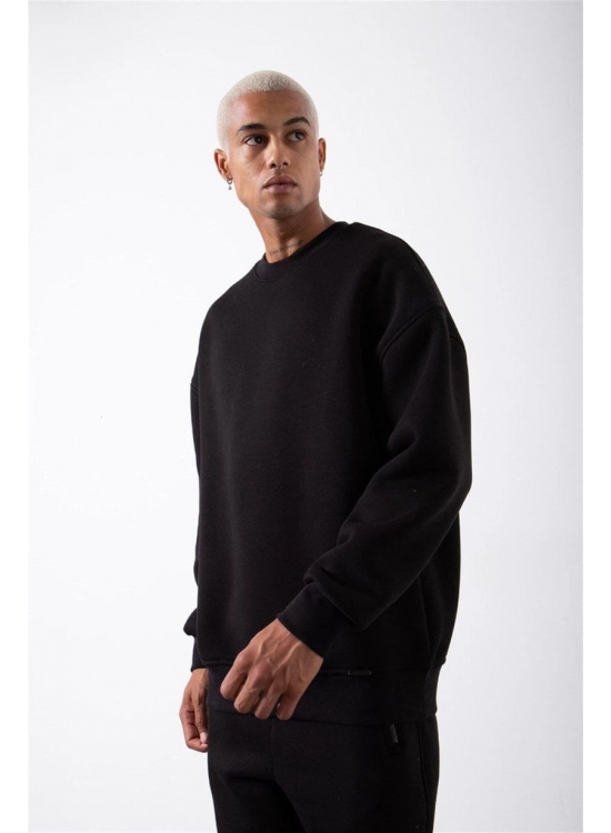 ERKEK Bisikilet Yaka 3 İplik Pamuklu SweatShirt - Siyah ERKEK Bisikilet Yaka 3 İplik Pamuklu SweatShirt - Siyah