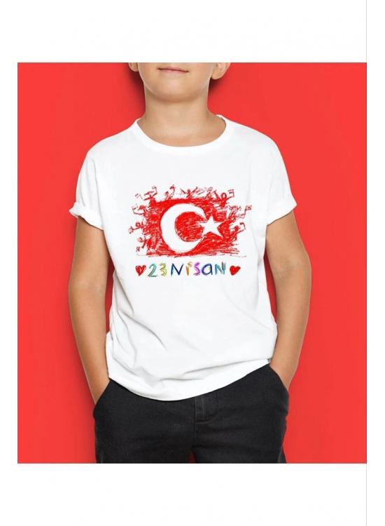 Unisex Çocuk Baskılı T-Shirt - Beyaz