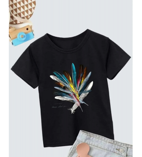 Kız Çocuk Baskılı T-Shirt- Siyah