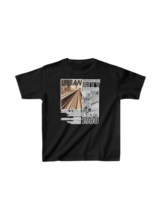 Unisex Çocuk Baskılı T-Shirt - Siyah