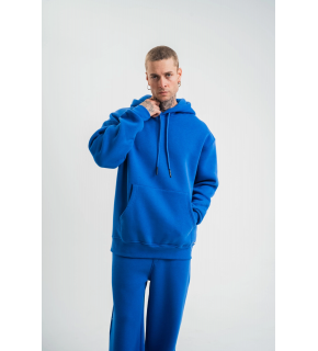 ERKEK 3 İplik Oversize Kapşonlu Basic SweatShirt Hoodie - Mavi