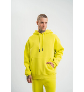 ERKEK 3 İplik Pamuklu Oversize Kapşonlu SweatShirt Hoodie - Sarı