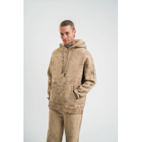 ERKEK 3 iplik Pamuklu Oversize Kapüşonlu Yıkamalı Hoodie SweatShirt - Bej