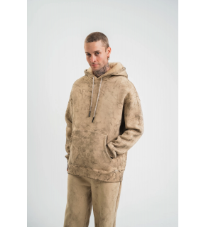 ERKEK 3 iplik Pamuklu Oversize Kapüşonlu Yıkamalı Hoodie SweatShirt - Bej