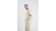 ERKEK  3 iplik Pamuklu Oversize Kapşonlu Yıkamalı SweatShirt Hoodie - Krem