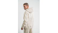 ERKEK  3 iplik Pamuklu Oversize Kapşonlu Yıkamalı SweatShirt Hoodie - Krem