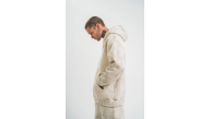 ERKEK  3 iplik Pamuklu Oversize Kapşonlu Yıkamalı SweatShirt Hoodie - Krem