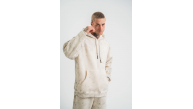 ERKEK  3 iplik Pamuklu Oversize Kapşonlu Yıkamalı SweatShirt Hoodie - Krem