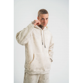 ERKEK  3 iplik Pamuklu Oversize Kapşonlu Yıkamalı SweatShirt Hoodie - Krem