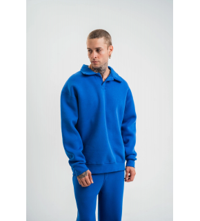 Erkek Açık Yakalı Oversize 3 İplik Pamuklu Sweatshirt - Mavii