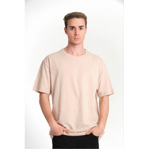 ERKEK Düz Tişört Bisikilet Yaka Kısa Kol Oversize T-shirt - Bej