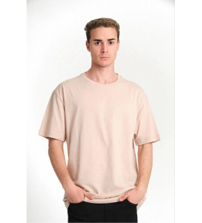 ERKEK Düz Tişört Bisikilet Yaka Kısa Kol Oversize T-shirt - Bej