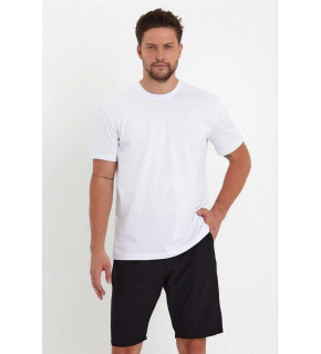 Erkek Düz T-Shirt Kısa Kol Bisiklet Yaka Regular Fit Rahat Kalıp Günlük Tişört - Beyaz