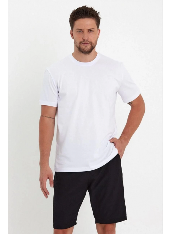 Erkek Düz T-Shirt Kısa Kol Bisiklet Yaka Regular Fit Rahat Kalıp Günlük Tişört - Beyaz Erkek Düz T-Shirt Kısa Kol Bisiklet Yaka Regular Fit Rahat Kalıp Günlük Tişört - Beyaz