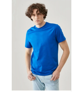 ERKEK Tişört Kısa Kol Düz Bisikilet Yaka Oversize T-shirt - Mavi