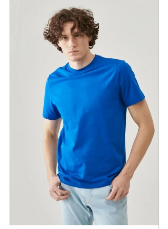 ERKEK Tişört Kısa Kol Düz Bisikilet Yaka Oversize T-shirt - Mavi ERKEK Tişört Kısa Kol Düz Bisikilet Yaka Oversize T-shirt - Mavi
