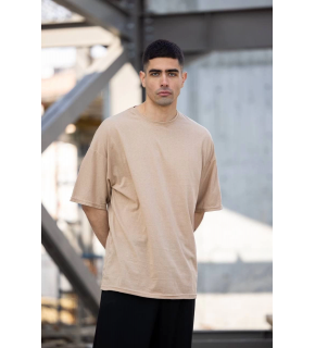 Erkek Düz T-Shirt Kısa Kol Bisiklet Yaka Regular Fit Rahat Kalıp Günlük Tişört - Bej