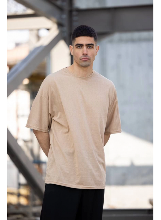 Erkek Düz T-Shirt Kısa Kol Bisiklet Yaka Regular Fit Rahat Kalıp Günlük Tişört - Bej Erkek Düz T-Shirt Kısa Kol Bisiklet Yaka Regular Fit Rahat Kalıp Günlük Tişört - Bej