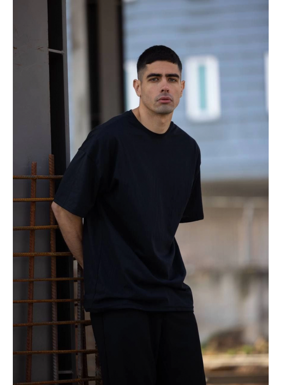 Erkek Düz T-Shirt Kısa Kol Bisiklet Yaka Regular Fit Rahat Kalıp Günlük Tişört - Siyah