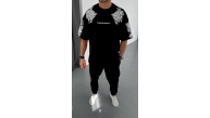 Erkek Kısa Kol Yazlık Tişört Bisiklet Yaka Baskılı Oversize T-Shirt - Siyah