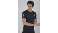 Erkek Baskılı T-Shirt Kısa Kol Bisiklet Yaka Göğüs Fermuarlı Slimfit Tişört  - Siyah