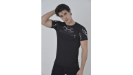 Erkek Baskılı T-Shirt Kısa Kol Bisiklet Yaka Göğüs Fermuarlı Slimfit Tişört  - Siyah