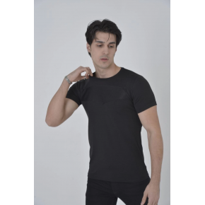 Erkek Göğüs File Aksesuarlı T-shirt - Siyah
