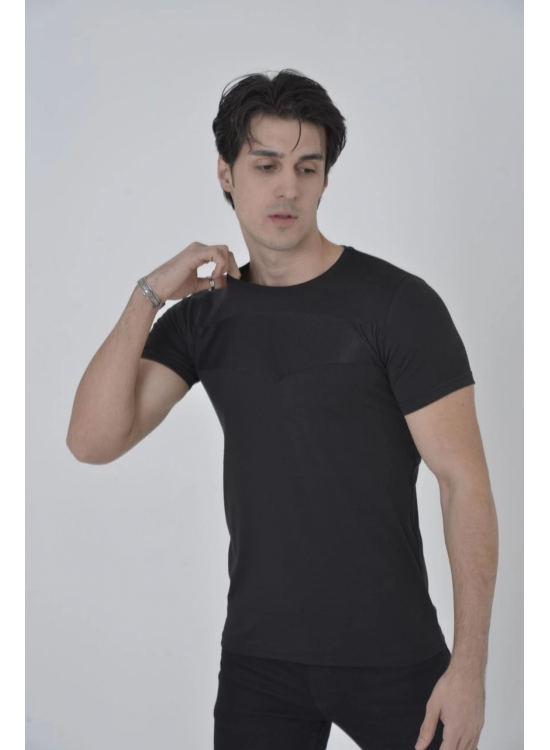 Erkek Göğüs File Aksesuarlı T-shirt - Siyah Erkek Göğüs File Aksesuarlı T-shirt - Siyah