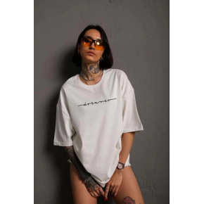 Kadın Bisiklet Yaka Baskılı  Kısa kol T-Shirt - Beyaz
