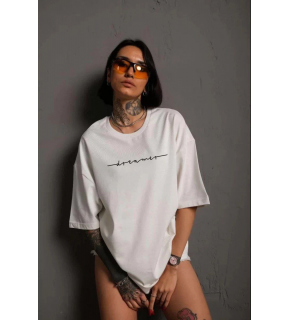Kadın Bisiklet Yaka Baskılı  Kısa kol T-Shirt - Beyaz