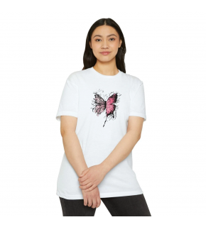 Kadın Bisiklet Yaka kelebek Baskılı Kısa kol  T-Shirt - Beyaz