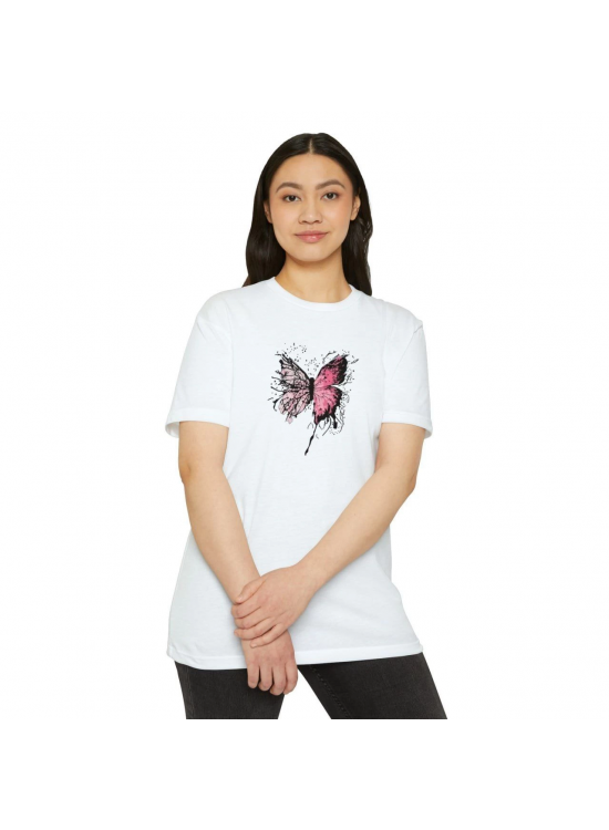 Kadın Bisiklet Yaka kelebek Baskılı Kısa kol T-Shirt - Beyaz Kadın Bisiklet Yaka kelebek Baskılı Kısa kol T-Shirt - Beyaz
