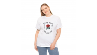 Kadın Bisiklet Yaka Baskılı Kısa kol T-Shirt - Beyaz Kadın Bisiklet Yaka Baskılı Kısa kol T-Shirt - Beyaz
