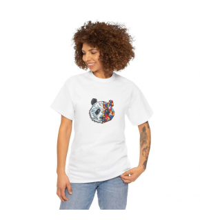 Kadın Bisiklet Yaka Baskılı  Kısa kol T-Shirt - Beyaz