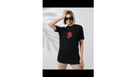 Kadın Bisiklet Yaka Baskılı kısa kol T-Shirt - Siyah Kadın Bisiklet Yaka Baskılı kısa kol T-Shirt - Siyah