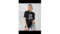 Kadın Bisiklet Yaka Baskılı Kısa kol T-Shirt - Siyah Kadın Bisiklet Yaka Baskılı Kısa kol T-Shirt - Siyah