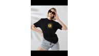 Kadın Bisiklet Yaka Baskılı Kısa kol T-Shirt - Siyah Kadın Bisiklet Yaka Baskılı Kısa kol T-Shirt - Siyah