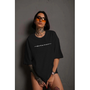 Kadın Bisiklet Yaka Baskılı kısa kol T-Shirt - Siyah