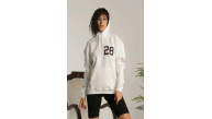 Kadın Oversize Kapüşonlu Cepli Baskılı 3 İplik Pamuklu Hoodie Sweatshirt - Beyaz
